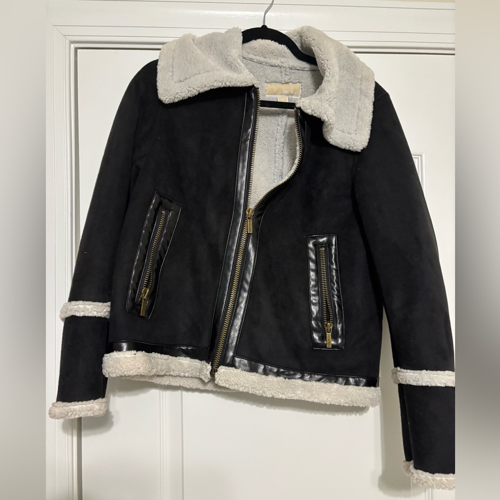 Black and Cream Faux Shearling Jacket
